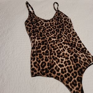 Leopard spaghetti strap bodysuit leotard onesie  sz large
